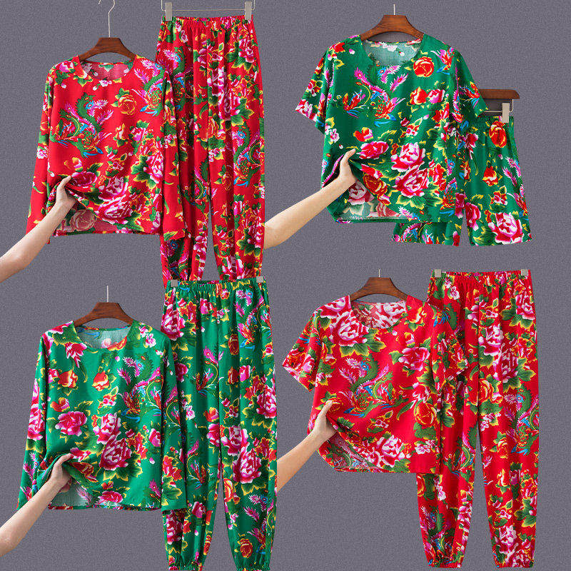 东北大花布衣服男女夏棉