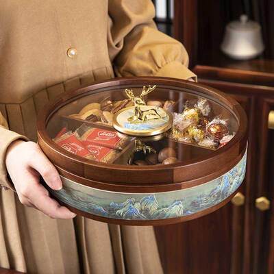 实木中式家用干果收纳盒高档客厅茶几坚果盒轻奢糖果盒零食水果盘