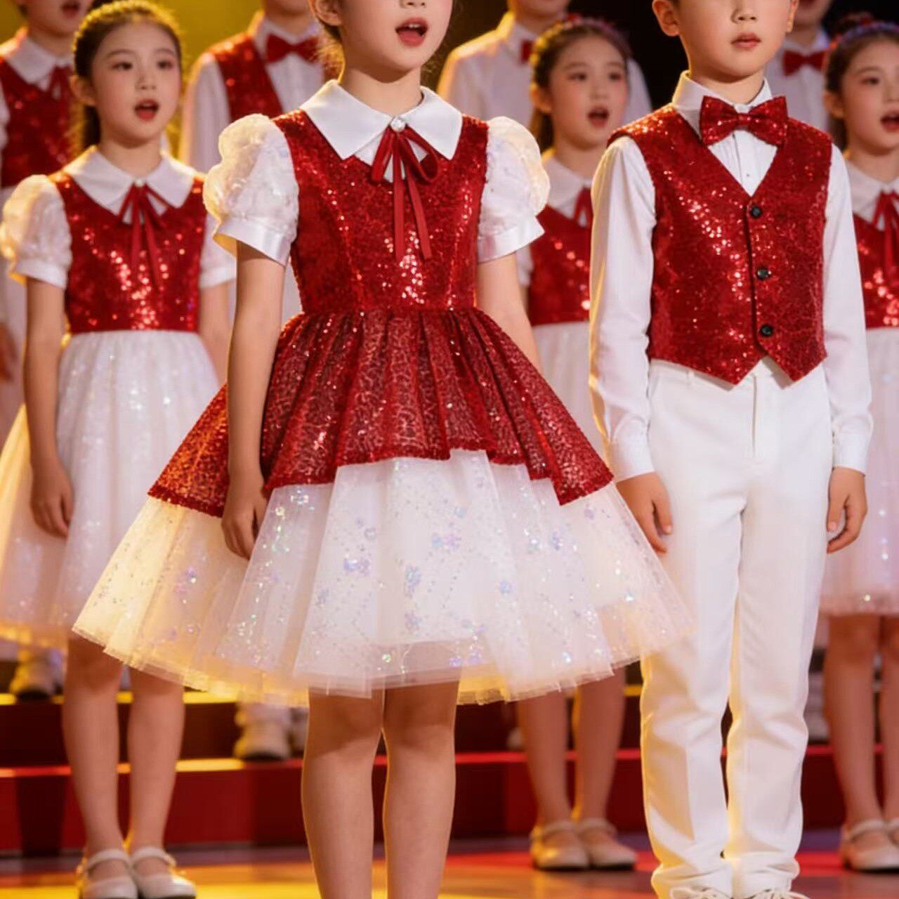 六一儿童红歌合唱演出服男女童主持演讲比赛礼服小学生朗诵表演服