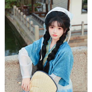 田曦薇逐玉同款田园风汉服女古风蓝白色春夏田耕古装平民百姓套装