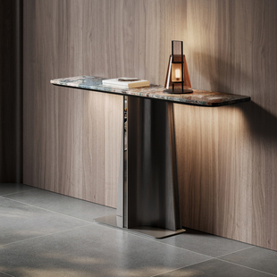 不锈钢意式 极简轻奢风玄关桌入户正对门玄关柜奢石置物台进门聚财