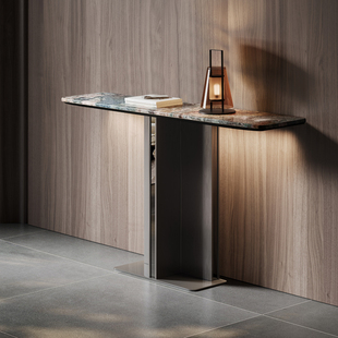 意式 轻奢风入户正对门玄关柜进门聚财玄关桌不锈钢大理石天然奢石