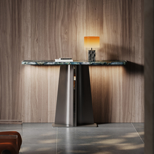 不锈钢大理石入户玄关桌祖母绿奢石入户正对门玄关柜聚财桌子条案