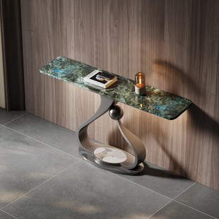 天然蓝翡翠玄关台置物桌子入户正对门大理石窄条桌进门聚财靠墙边