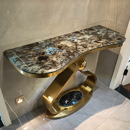 轻奢入户玄关桌正对门进门玄关柜蓝翡翠奢石客厅隔断条案端景台