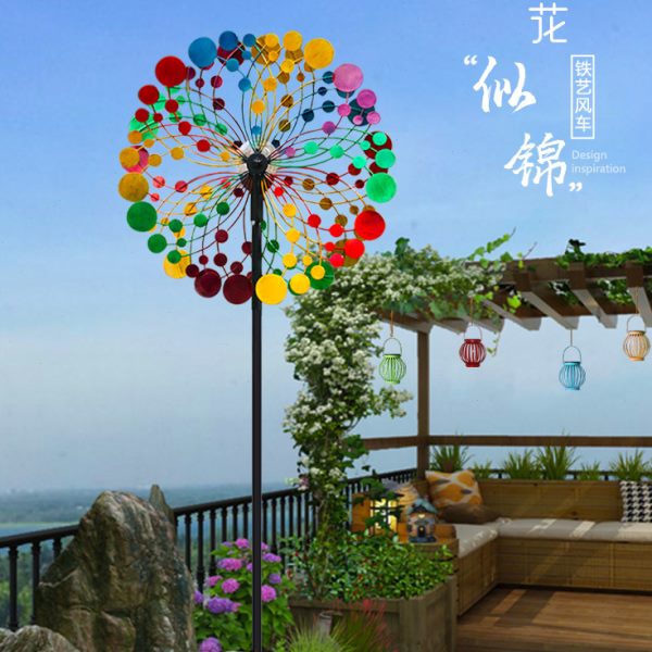 旋转庭院子户外彩色铁艺阳台双面模型装饰摆件花园落地造景风车院