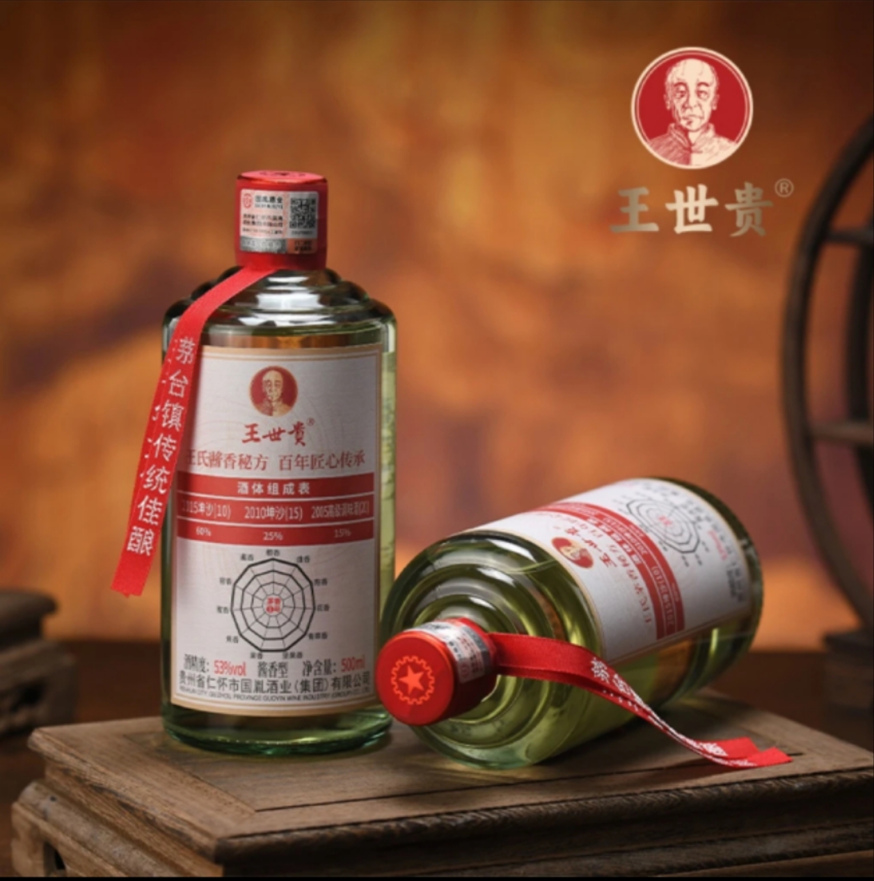 王世貴 茅香壹號 醬香型白酒53度純糧食坤沙原漿酒整箱六瓶