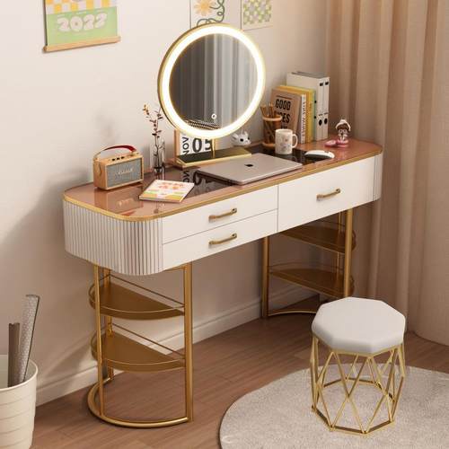 简约梳妆台网红梳妆桌北欧风收纳柜一体梳妆台公主奶油风化妆台