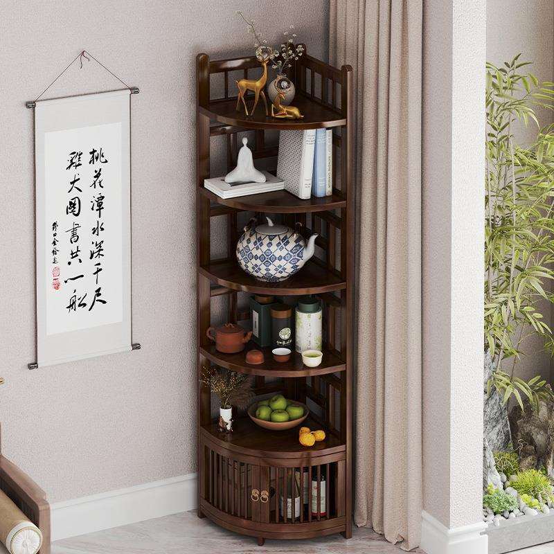 新中式转角柜家用客厅墙角置物架实木角落收纳柜多层摆件展示架子