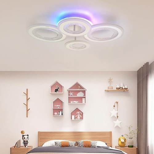 跨境加厚铁艺亚克力4头卧室吸顶灯创意个性氛围RGB七彩幻彩主卧灯