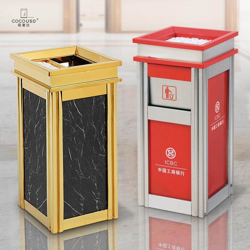 酒店大理石垃圾桶钛金四菱角座地烟灰桶KTV宾馆走廊垃圾桶烟灰缸