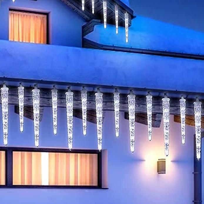 跨境新品太阳能led冰锥冰条灯串户外防水花园串灯庭院节日装饰灯