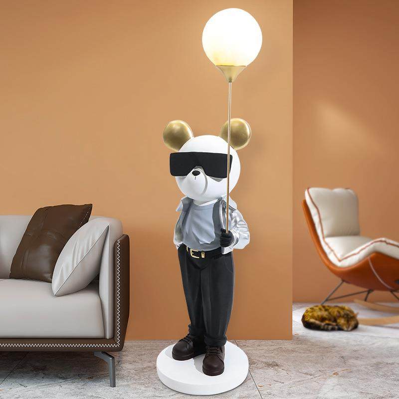 创意轻奢墨镜熊客厅玄关托盘卧室沙发衣帽间个性台灯大型落地摆件