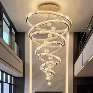 复式楼中空大吊灯水晶吊灯后现代轻奢客厅水晶灯别墅挑空大堂吊灯