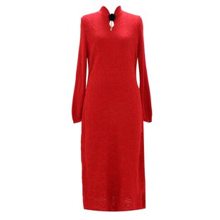 中国风旗袍长袖连衣裙晚礼服2024秋冬新款针织打底裙一件代发女装