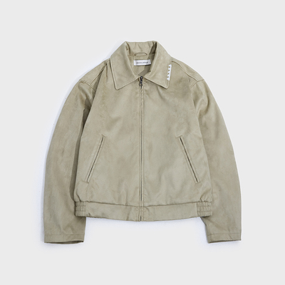 Amicus Animae 日本进口麂皮绒刺绣花卉爱心小狗烧花弯刀袖夹克