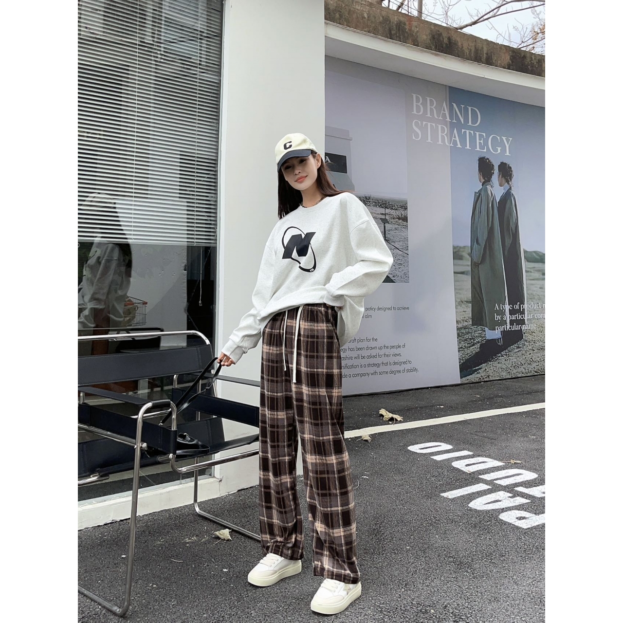 格子阔腿裤女春秋新款高腰垂感直筒宽松显瘦休闲拖地长裤_万拉小姐欢乐购_女装/女士精品-第5张图片-提都小院