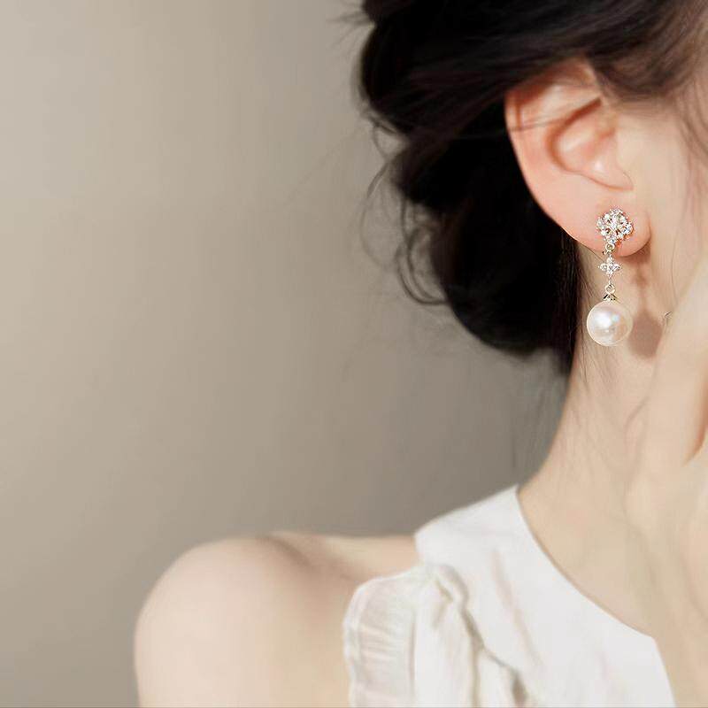 【雪月】粉光珍珠方圆脸蚊香盘耳夹无耳洞耳饰显脸小耳环S925银针