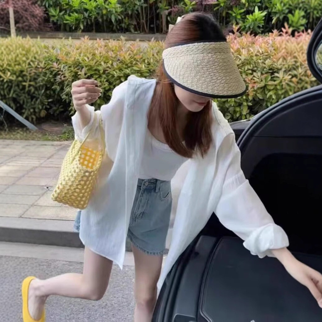 慵懒风白色防晒衣薄外套女2025夏季新款高级感时尚连帽开衫上衣