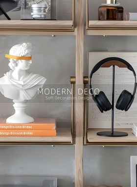 现代复古耳机音响耳麦原木皮摆件样板间书房卧室民宿音乐主题装饰
