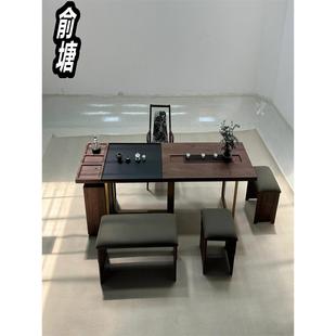 茶桌椅组合黑胡桃木实木禅意功夫泡茶台现代简约家用小户型 新中式