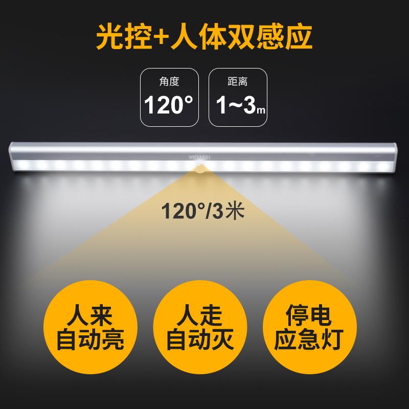 长条感应灯条充电灯带免布线磁吸无线自粘橱柜床头灯厨房衣柜光控