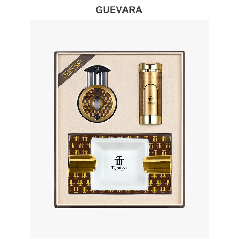 GUEVARA格瓦拉雪茄剪刀防风打火机烟灰缸三件套装工具专用礼盒