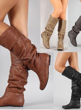 women leather long boots for ladies wedge shoes EUR40 43 42