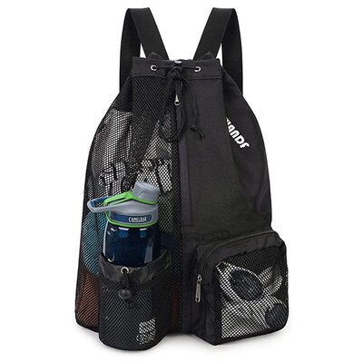 Swimming bag mesh drawstring backpack with wet bag beach ba