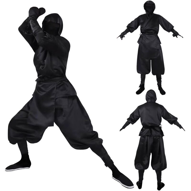 日本黑忍者服装cos武士全黑套装刺客夜行服男士暗黑万圣节演出服
