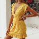 Bodycon Mini Yellow Party Bandage Short Evening Print Dress