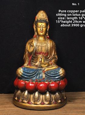 古玩纯铜觉悟佛彩绘铜器佛像家居佛堂供佛装饰工艺品藏佛桌面摆件