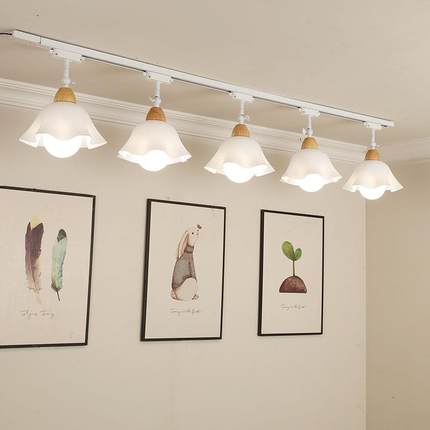 北欧led护眼轨道灯花朵实木客厅餐厅无主灯商用补光防眩背景射灯