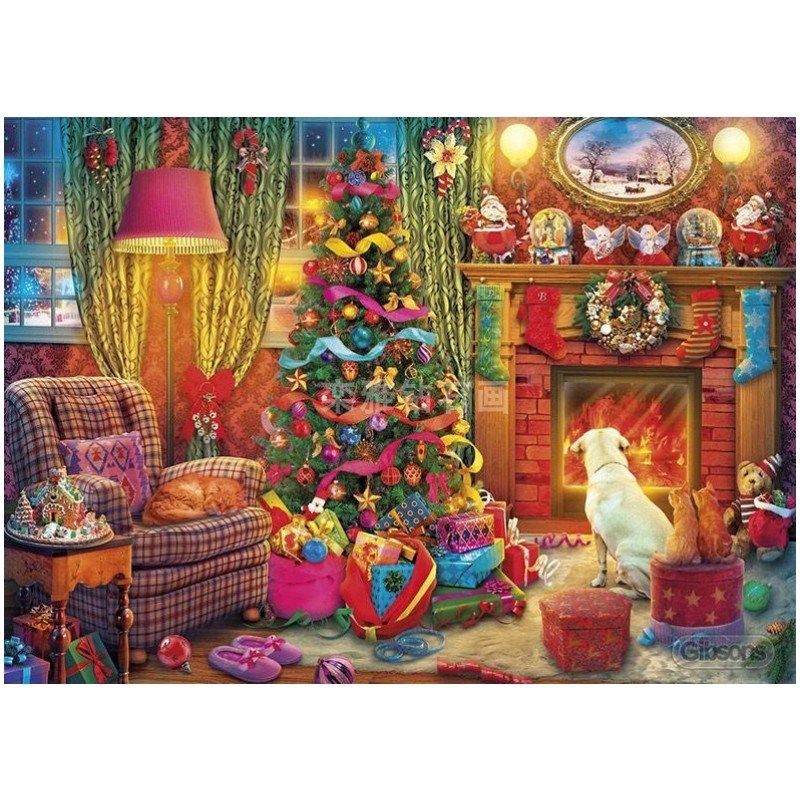 DIY方钻满钻钻石画温馨圣诞树客厅火炉边烤火的狗U狗粘贴钻十字绣,居家布艺,钻石绣,淘宝优惠券,粉丝福利购,淘宝优惠卷