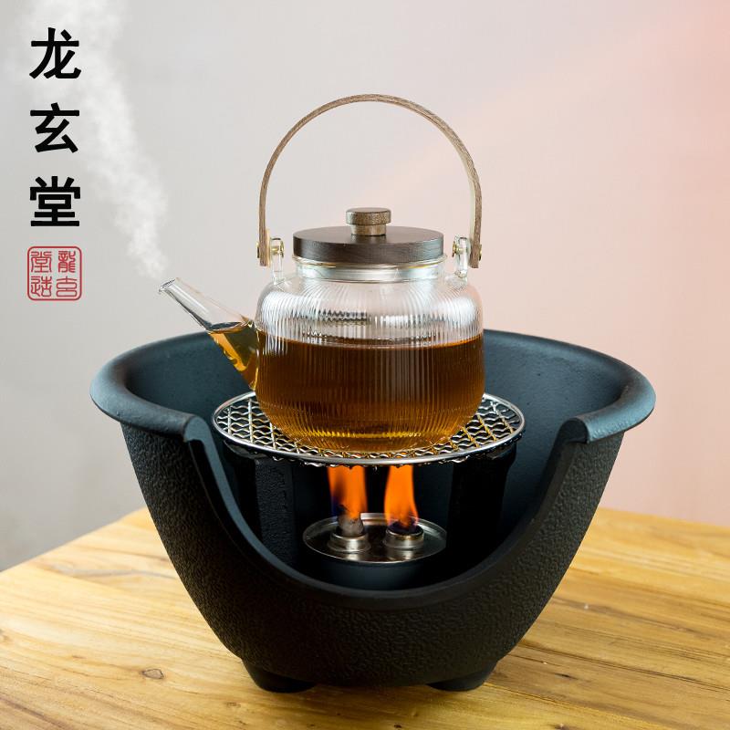 新中式围炉煮茶家用室内铸铁炭炉煮茶玻璃茶壶泡茶碳炉古法煮茶器