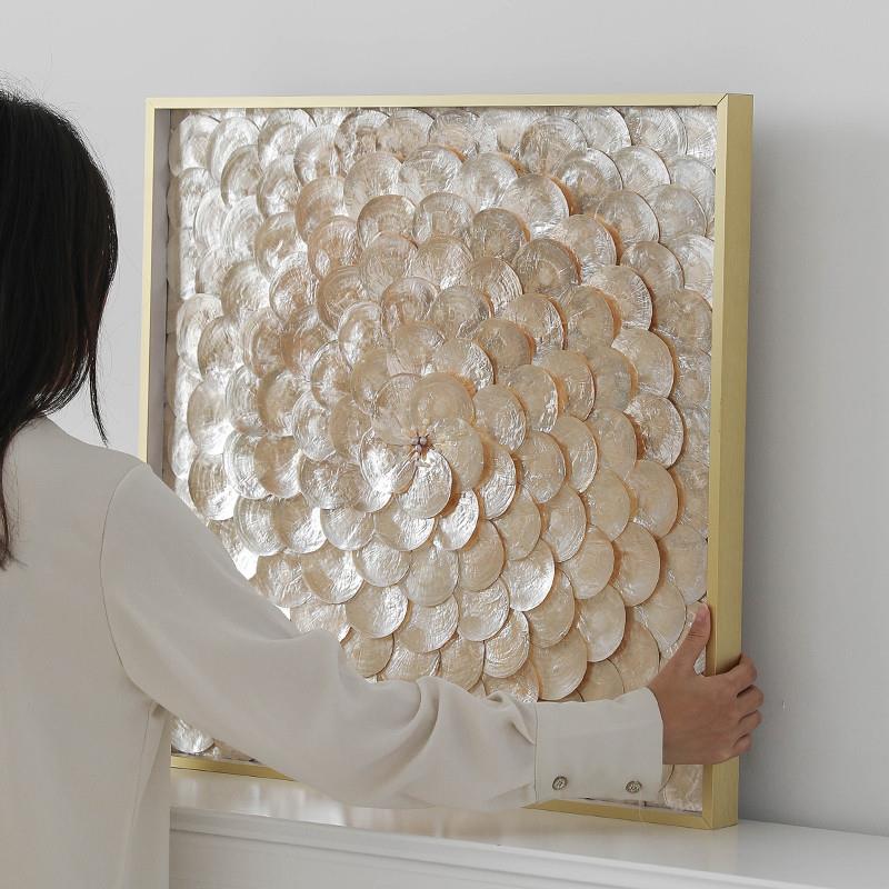 法式轻奢贝壳装饰画客餐厅玄关高级感手作艺术壁挂画卧室床头墙饰图片