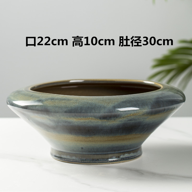 景德镇高端手工创l意中式矮扁大口陶瓷花盆苔Q藓微景观植物菖蒲浅