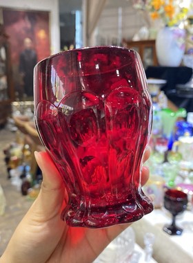 美国大萧条时期y中古宝石红果汁杯