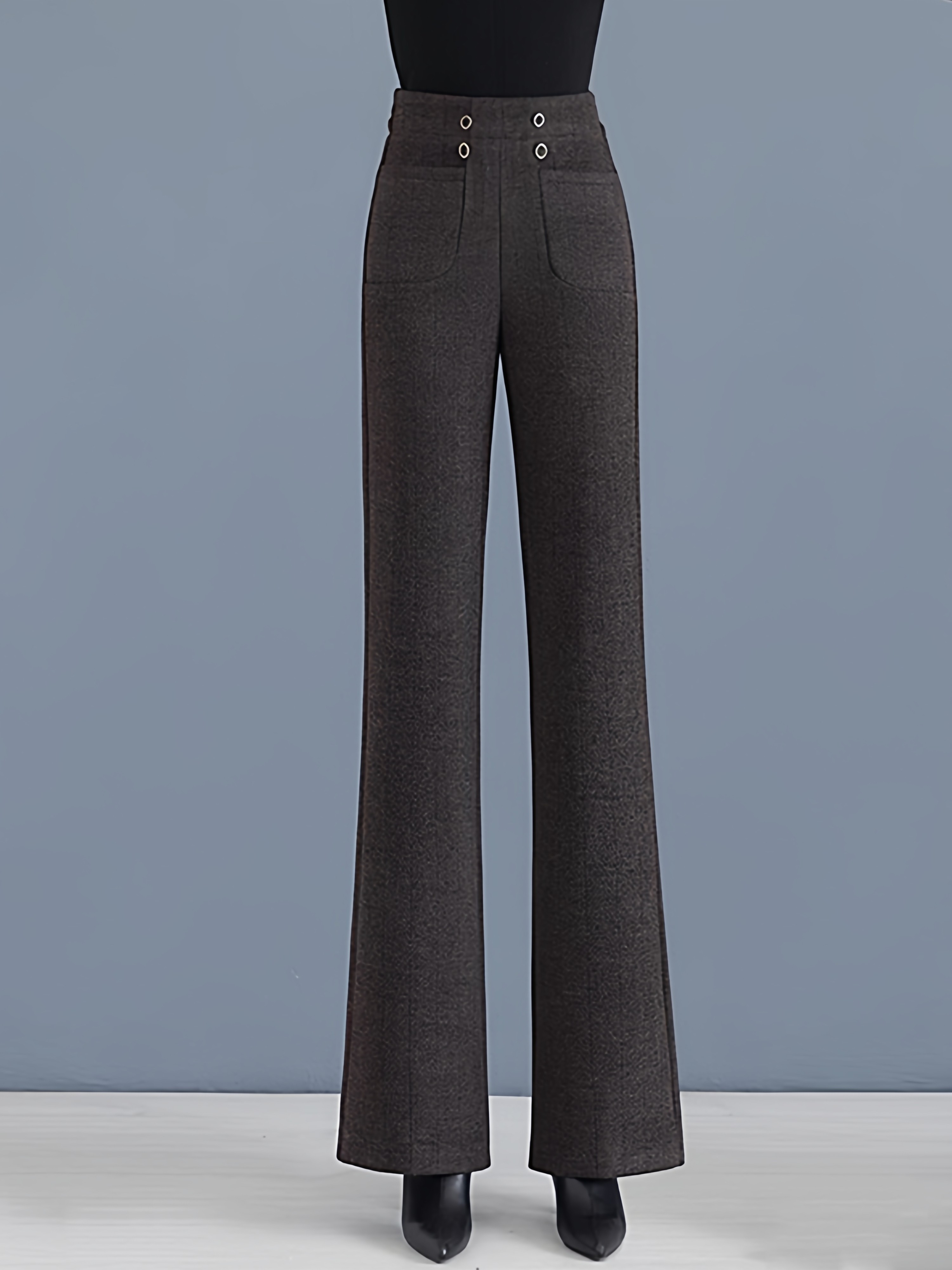 高档羊绒微喇裤女秋冬季新款高腰加绒加厚羊毛呢休闲阔腿喇叭裤子