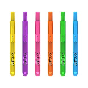 韩国MORRIS JUSTCLICK按动式出芯防干荧光笔亮色系黄蓝绿橙粉紫五色/三色/单支标记填色绘画儿童学生白领