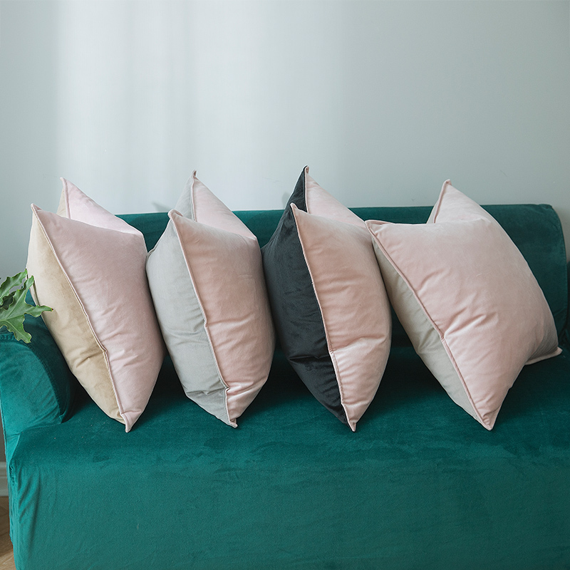 新款北欧纯色北欧少女心粉色沙发抱枕双色拼接方枕靠垫床上腰靠-封面