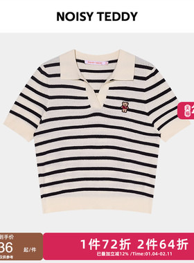 NOISY TEDDY25年夏季新款复古海军风女士条纹短袖针织衫休闲舒适