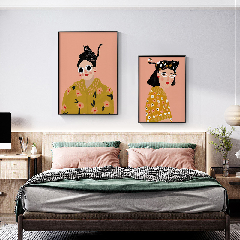 简约现代抽象创意猫咪p少女客厅装饰画酒吧休闲吧餐厅挂画酒店墙图片