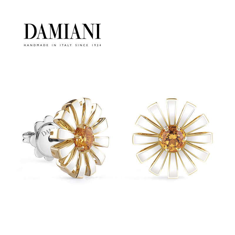 DAMIANI/玳美雅小雏菊系列18K黄金陶瓷水晶耳钉女