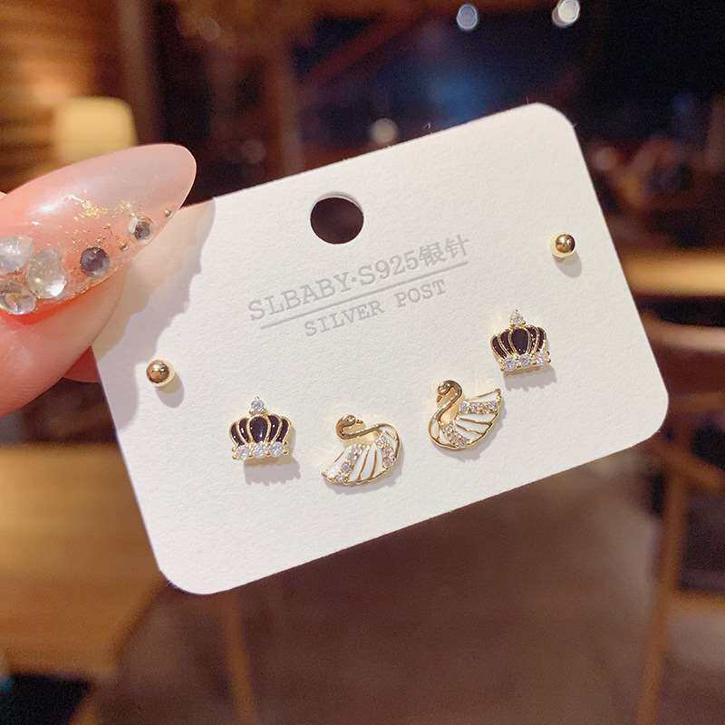 S925 Sterling Silver Zircon Earrings Micro-Inlaid Studs - Taobao product photo 2
