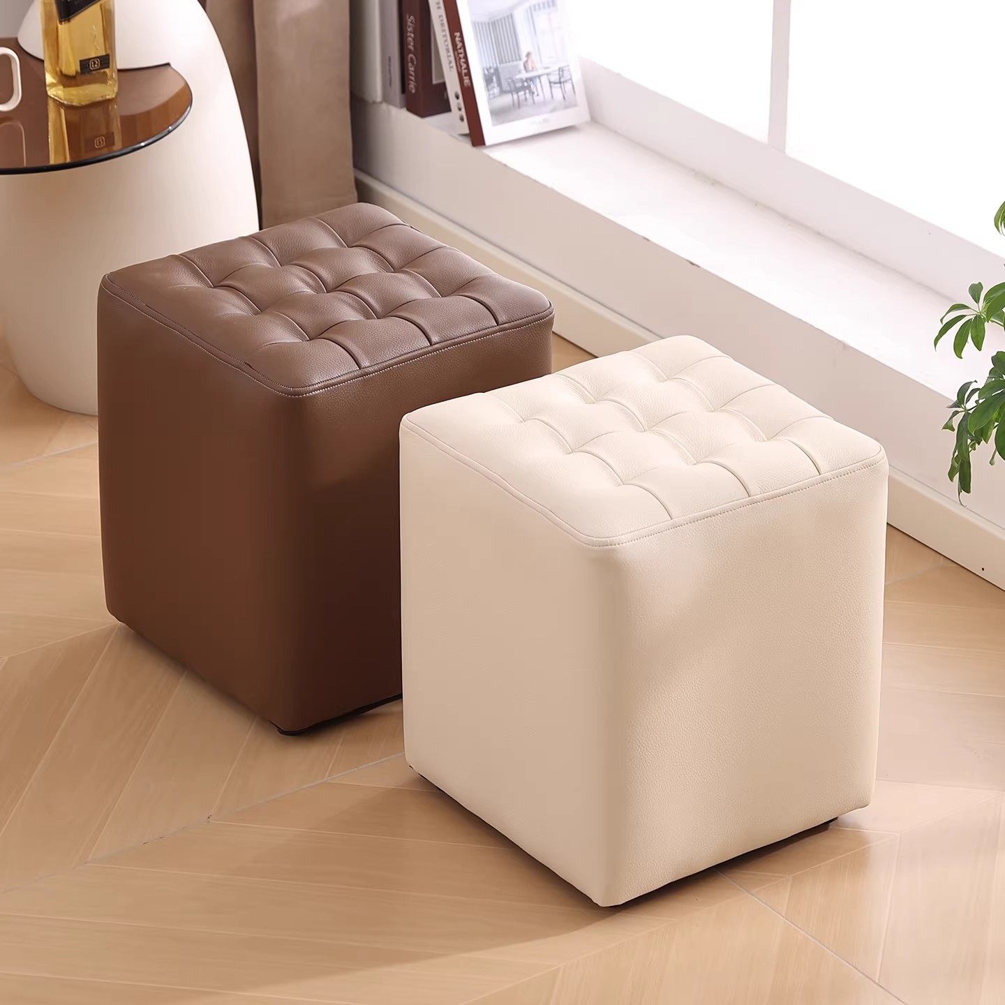 轻奢储物凳菱格纹坐垫家用小凳子现代简约皮质圆形矮凳客厅卧室,住宅家具,矮凳,淘宝优惠券,粉丝福利购,淘宝优惠卷