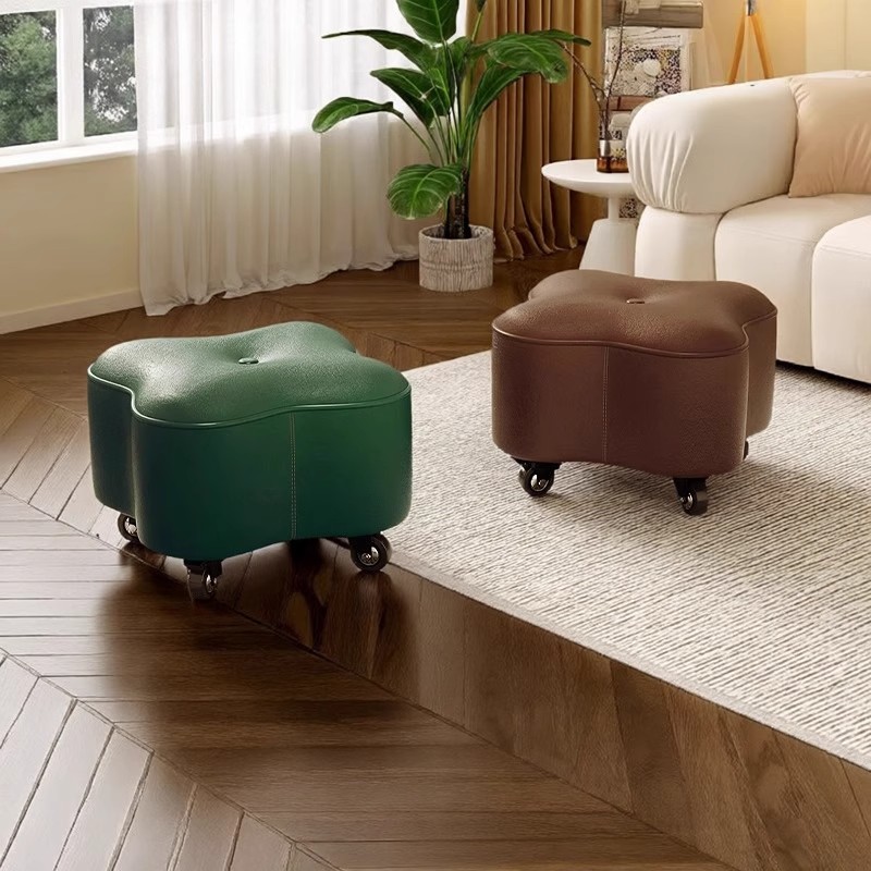 万向轮小凳子家用矮凳实木靠背椅子带滑轮坐凳茶几溜溜板凳换鞋凳