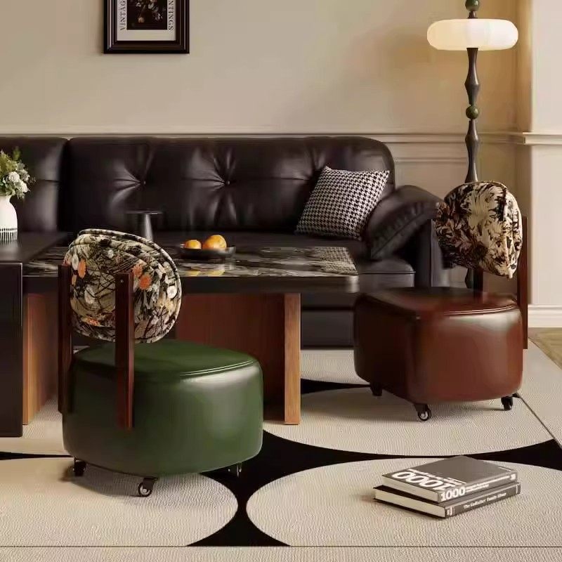 溜溜椅小椅子万向轮小凳子实木矮凳滑轮凳家用沙发凳靠背椅凳创意