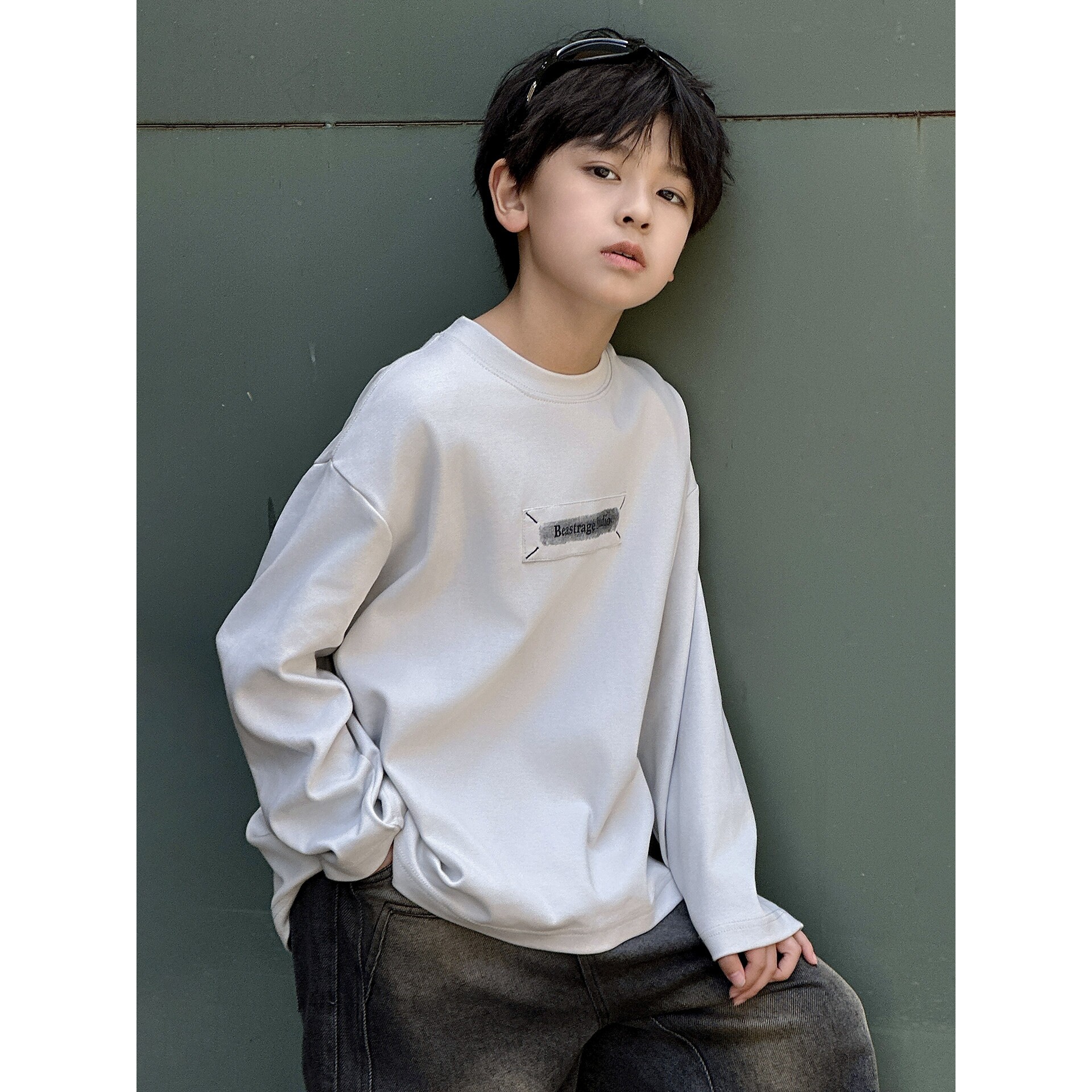 左西风云儿童男童春秋款长袖白色T恤2026新款打底衫春装纯棉内搭