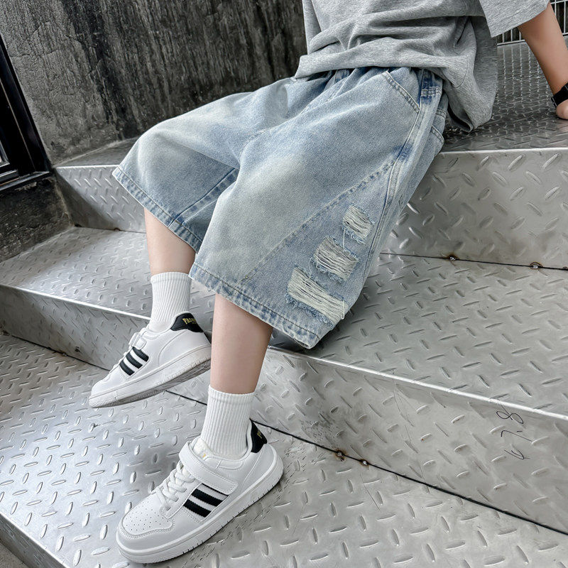 左西风云儿童装男童夏季短裤裤子2026新款夏款中裤中大童薄款牛仔